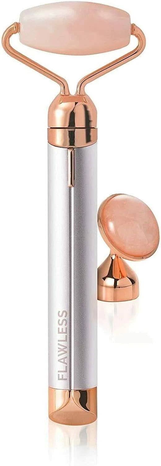 Vibrating Rose Quartz Facial Roller Massager – Under-Eye Massage Tool