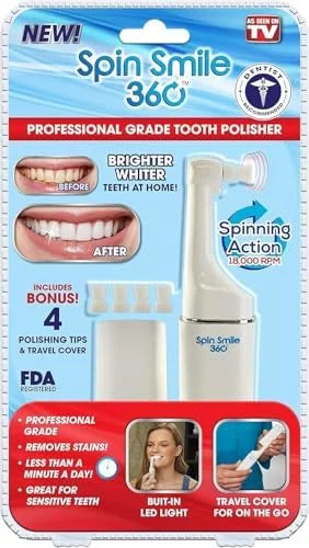 Spin Smile Electric Tooth Polisher with LED Light – 4 Polishing Tips