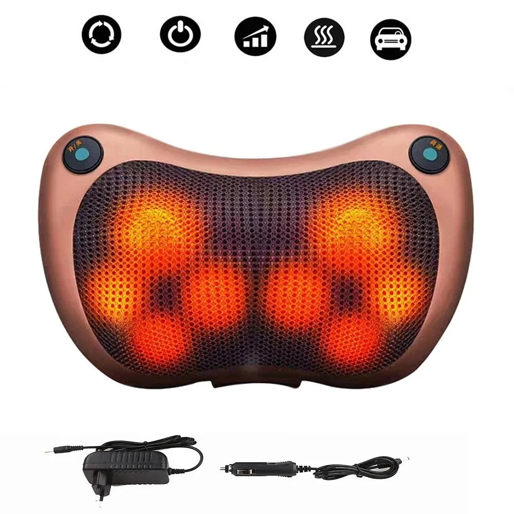 Electric Neck & Body Massage Pillow with Heat – Kneading Massager, 12V