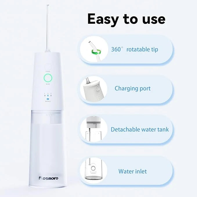 Flosmore Portable Water Flosser – 300ml Rechargeable Oral Irrigator