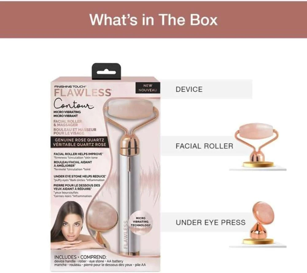 Vibrating Rose Quartz Facial Roller Massager – Under-Eye Massage Tool