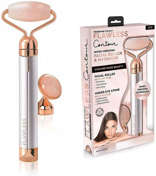 Vibrating Rose Quartz Facial Roller Massager – Under-Eye Massage Tool