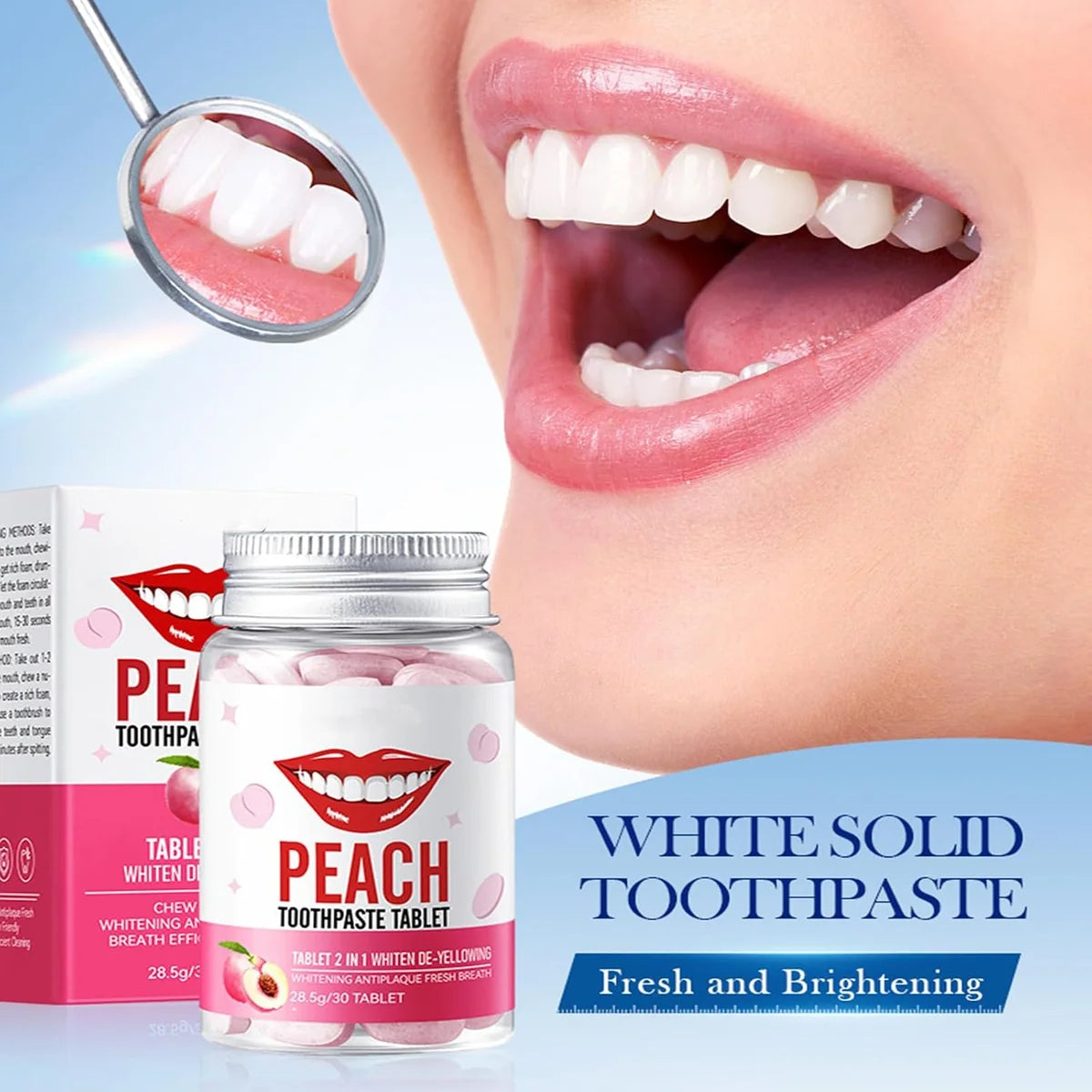SADŌER Peach Toothpaste Tablets – 30 Tablets, 28.5g