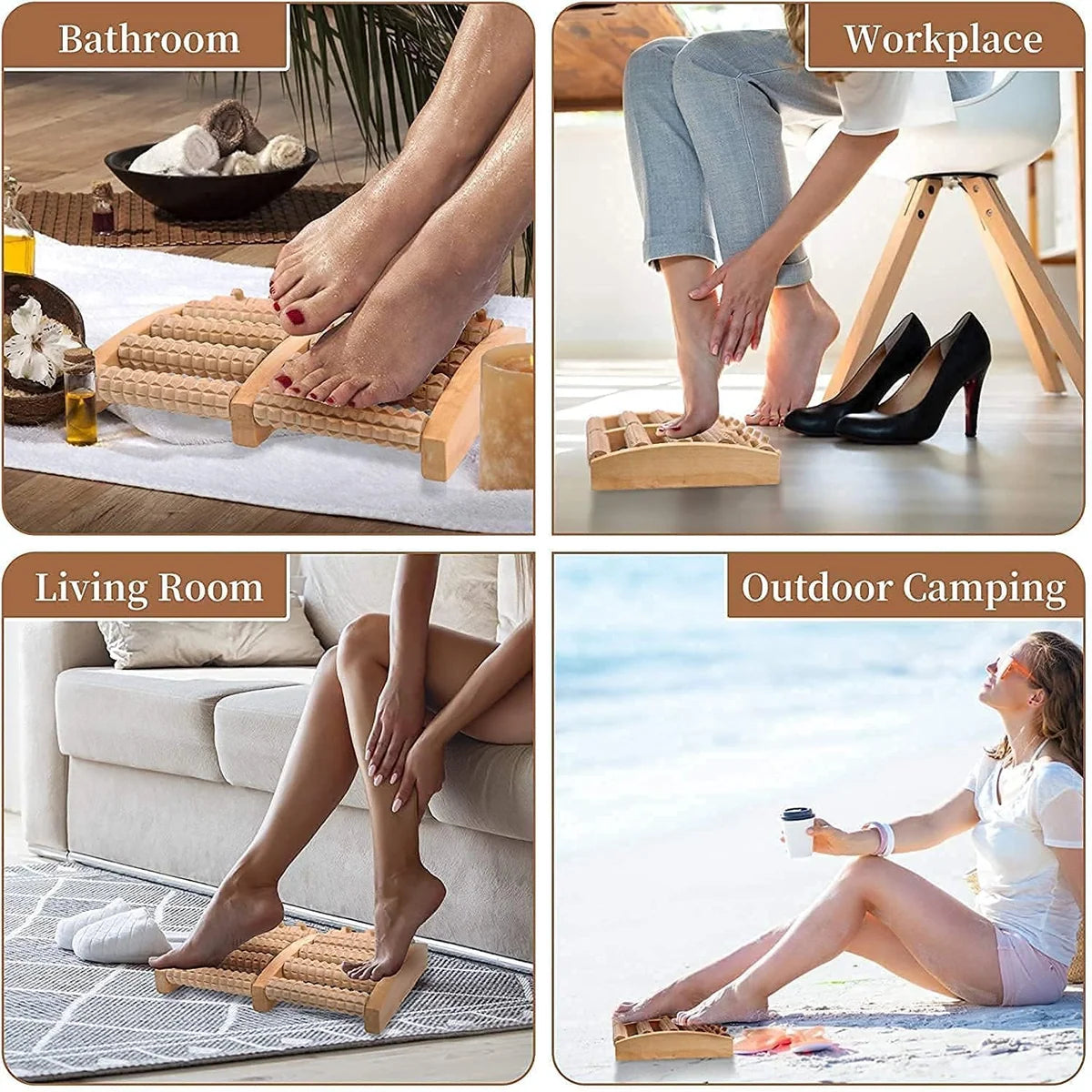 Wooden Foot Massager Roller – Manual Reflexology Massage Tool
