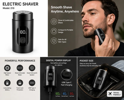 Digital Display Pocket Shaver – USB Type-C Rechargeable Electric Foil Shaver