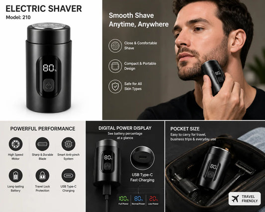 Digital Display Pocket Shaver – USB Type-C Rechargeable Electric Foil Shaver