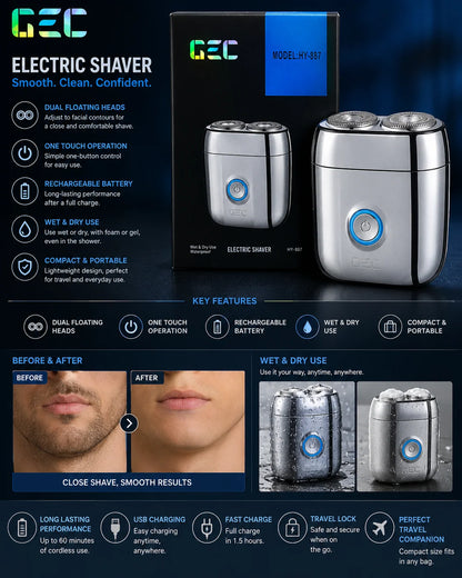 GEC HY-887 Mini Men's Electric Shaver – Dual Rotary Wet & Dry Razor