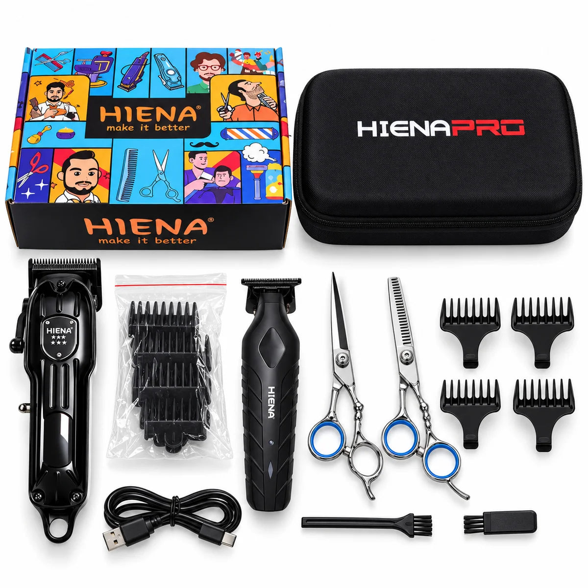 Hiena Professional Hair Clipper & T-Blade Trimmer Kit for Men