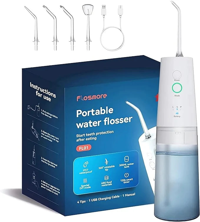 Flosmore Portable Water Flosser – 300ml Rechargeable Oral Irrigator