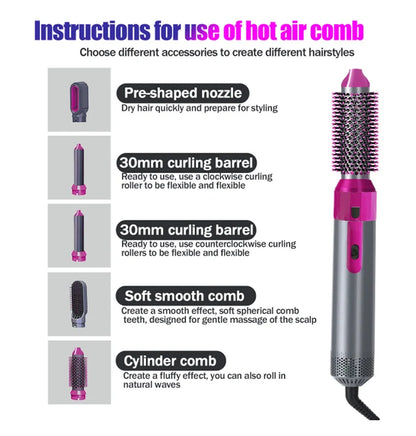 5-in-1 Hot Air Brush Styler with Ceramic Coating & Ionic Technology