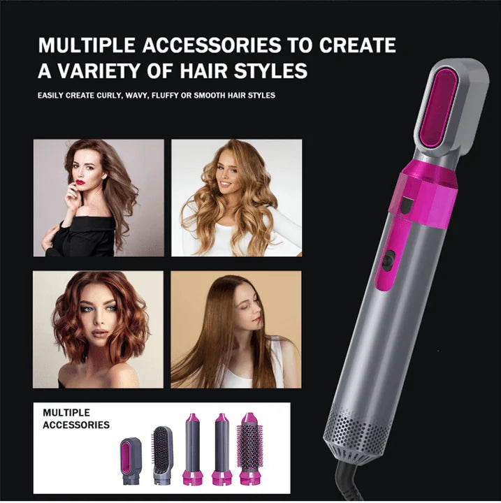 5-in-1 Hot Air Brush Styler with Ceramic Coating & Ionic Technology